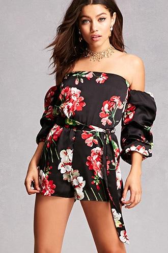 Forever21 Satin Floral Romper