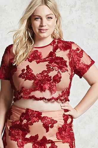 Forever21 Plus Size Sheer Mesh Floral Top