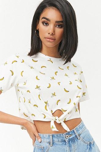 Forever21 Banana Print Tie-front Tee