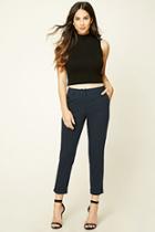 Forever21 Women's  Navy Tapered Cuffed Trousers