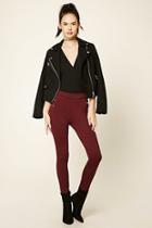 Forever21 Women's  Burgundy Zipper-trim Skinny Pants