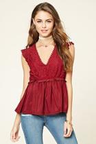 Forever21 Women's  Wine Lace Cutout-back Top