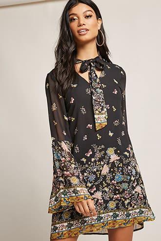 Forever21 Floral Pussycat Bow Dress