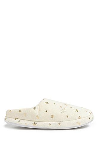 Forever21 Metallic Star Print Fleece Slippers