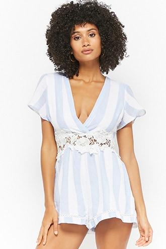 Forever21 Striped Floral Cutout Romper