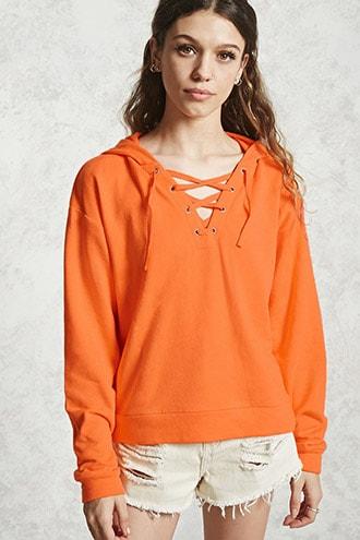 Forever21 Lace-up French Terry Hoodie