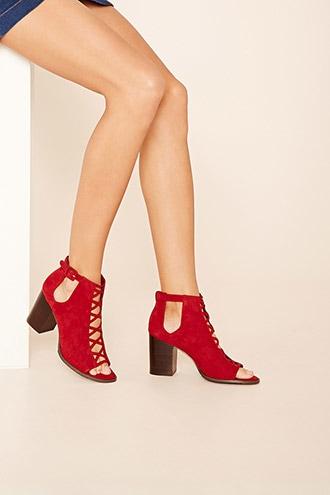 Forever21 Women's  Rust Faux Suede Cutout Booties