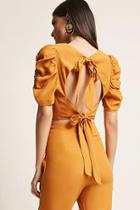Forever21 Self-tie Puff-sleeve Crop Top
