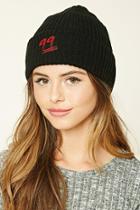 Forever21 Women's  99 Graphic Ribbed Knit Beanie