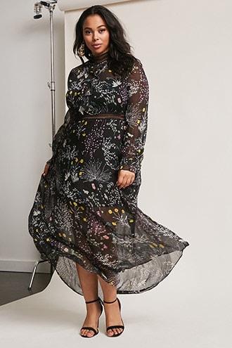Forever21 Plus Size Dark Pink Floral Maxi Dress