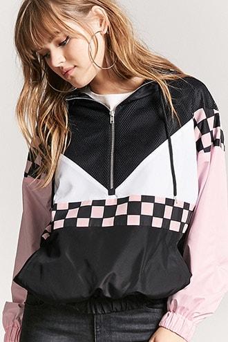 Forever21 Checker & Mesh Colorblock Anorak