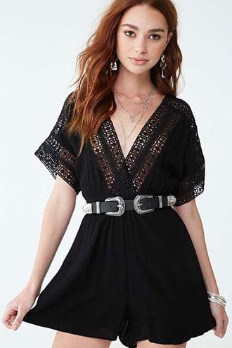 Forever21 Crochet Lace-trim Surplice Romper
