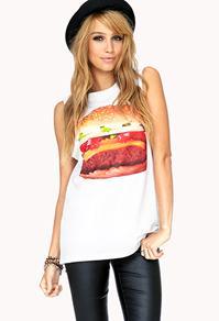 Forever21 Fun Hamburger Muscle Tee