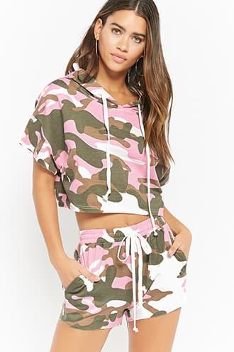 Forever21 Camo Print Crop Top & Shorts Set