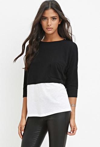 Forever21 Women's  Combo Pocket Tee (black/white)