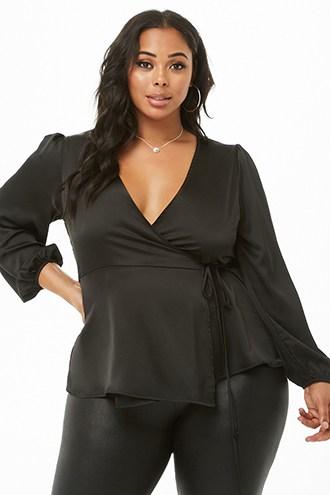 Forever21 Plus Size Satin Surplice Ruffle-hem Top