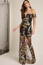 Forever21 Soieblu Floral Embroidered Open-shoulder Maxi Dress