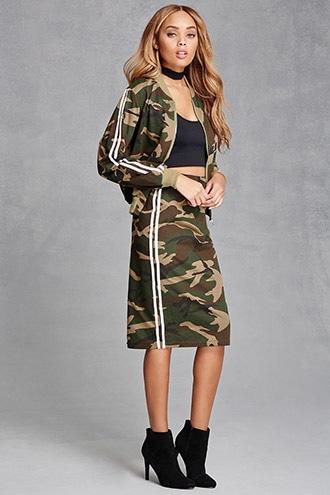 Forever21 Women's  Varsity-stripe Camo Print Skirt