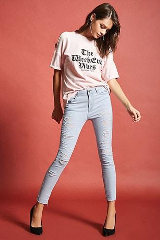 Forever21 Low-rise Destroyed Ankle Jeans