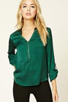 Forever21 Women's  Satin Zip-front Blouse