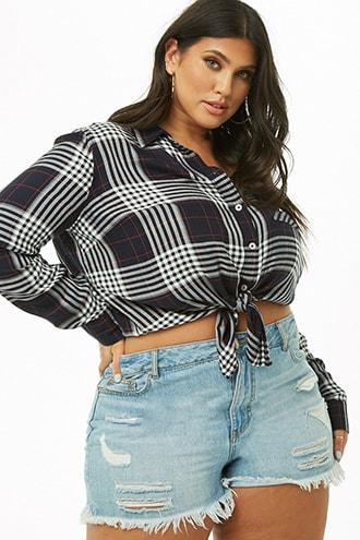 Forever21 Plus Size Plaid High-low Curved Hem Shirt