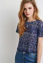 Forever21 Women's  Navy & Cream Tribal Print Boxy Tee