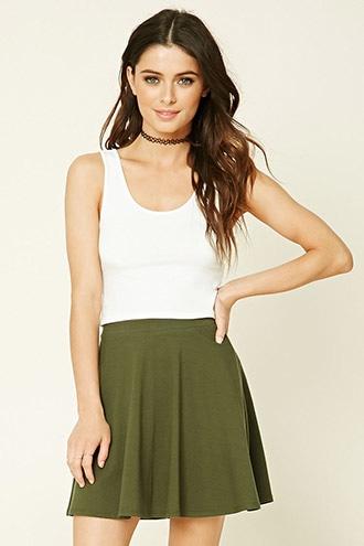 Forever21 Women's  Dark Olive Stretch-knit Flared Skirt