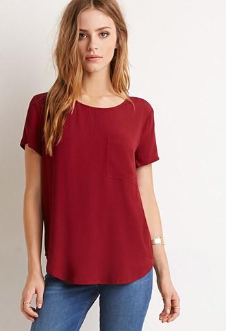 Forever21 Women's  Classic Pocket Top (burgundy)