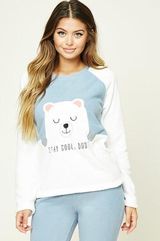 Forever21 Women's  Stay Cool Dude Fleece Pj Set