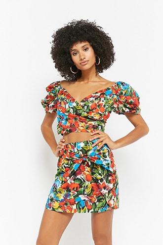 Forever21 Floral Tie-front Skirt