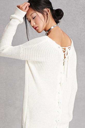 Forever21 Women's  White Twelve Longline Open-knit Top