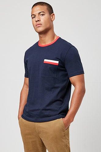 Forever21 Striped-pocket Contrast Neck Tee