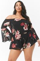 Forever21 Plus Size Sheer Floral Chiffon Off-the-shoulder Romper