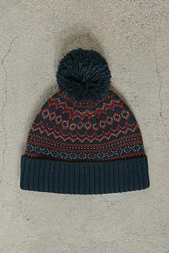 21 Men Teal & Orange Men Fair Isle Pom Pom Beanie