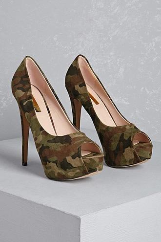 Forever21 Faux Suede Camo Heels