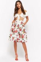 Forever21 Rose Print Striped A-line Skirt