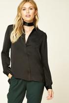 Forever21 Women's  Black Contemporary Satin Shirt