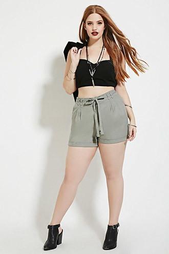Forever21 Plus Women's  Sage Plus Size Cuffed Shorts