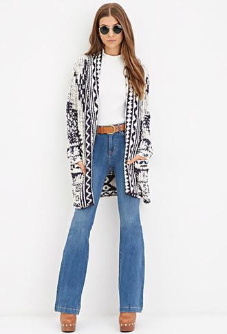 Forever21 Women's  Longline Geo Print Cardigan