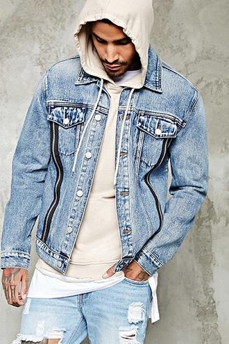 21 Men Men's  Zipper-front Denim Jacket