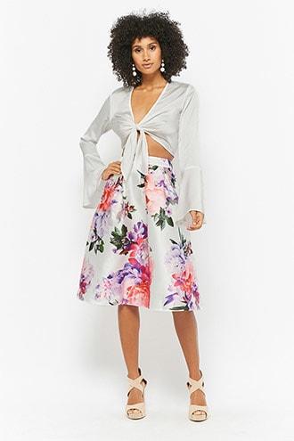 Forever21 Pleated Floral Flare Skirt