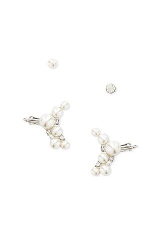 Forever21 Faux Pearl Ear Cuff Set (silver/cream)
