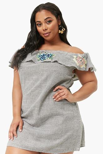 Forever21 Plus Size Embroidered Off-the-shoulder Mini Dress