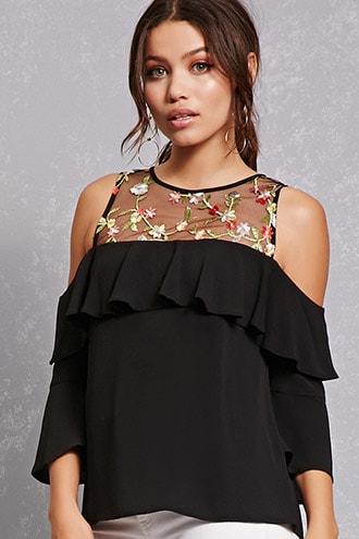 Forever21 Floral Embroidered Illusion Top