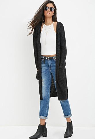Forever21 Women's  Marled Longline Cardigan (black/charcoal)