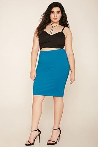Forever21 Plus Women's  Teal Plus Size Stretch Knit Skirt