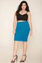 Forever21 Plus Women's  Teal Plus Size Stretch Knit Skirt