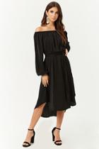 Forever21 Off-the-shoulder Satin Peasant Dress