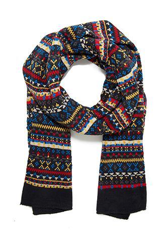 21 Men Fair Isle Striped Knit Scarf Navy/red One Size