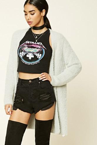 Forever21 Women's  Fuzzy Knit Longline Cardigan